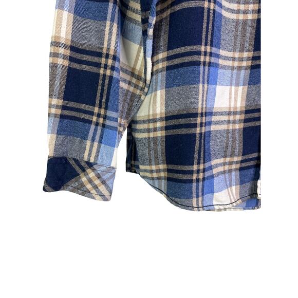 Burnside Flannel Shirt Mens Blue Beige Plaid Long Sleeve Grunge Classic - Picture 6 of 10